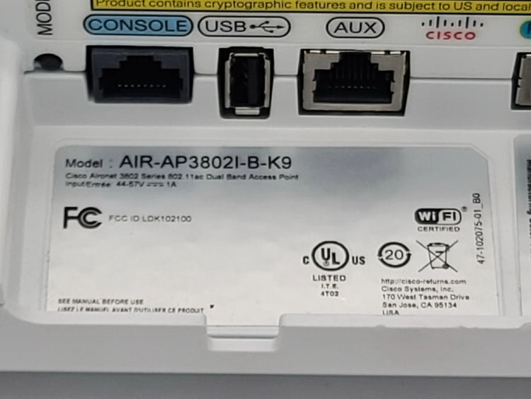 Cisco AIR-AP3802I-B-K9 Aironet 3800 Series 802.11ac Wave 2 Indoor Wireless Access Point