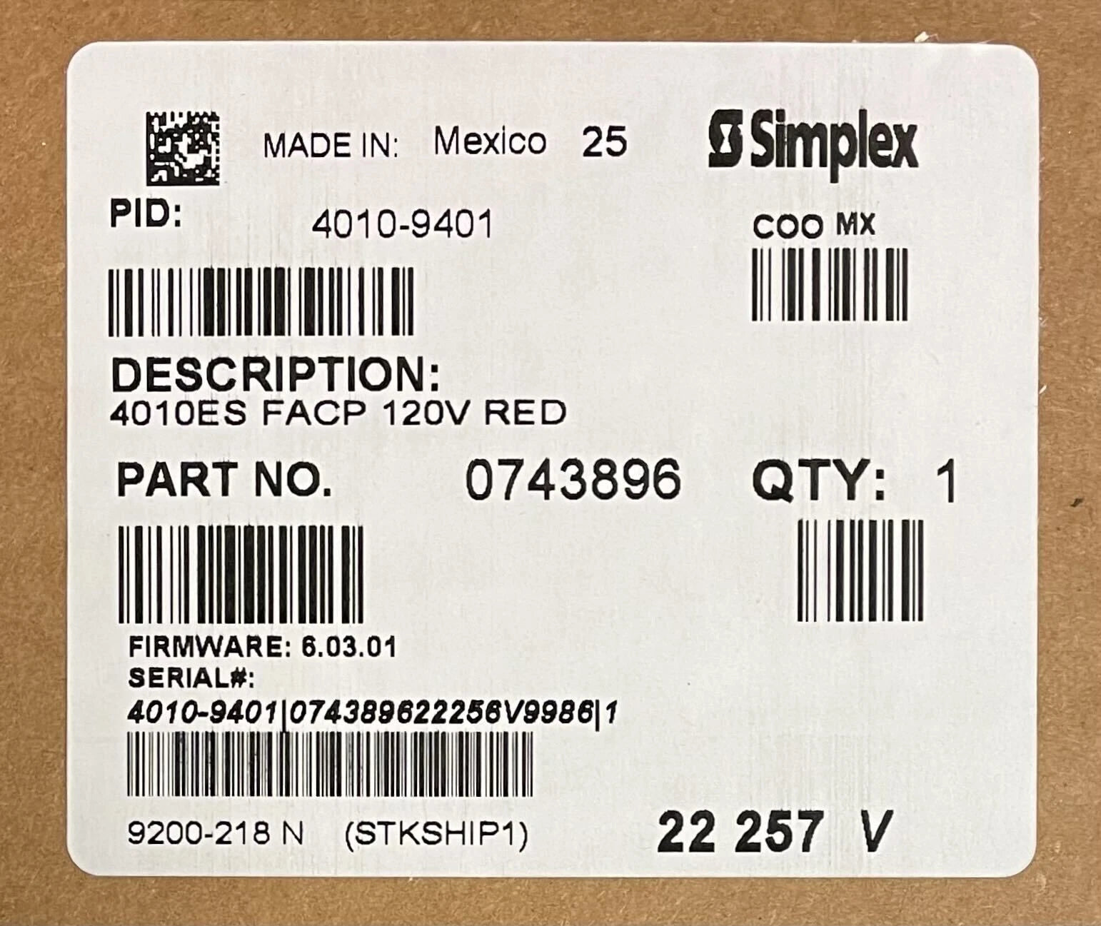 4010-9401 | Simplex 4010ES Series Addressable Fire Alarm Control Panel, 998 Points, 8A Power