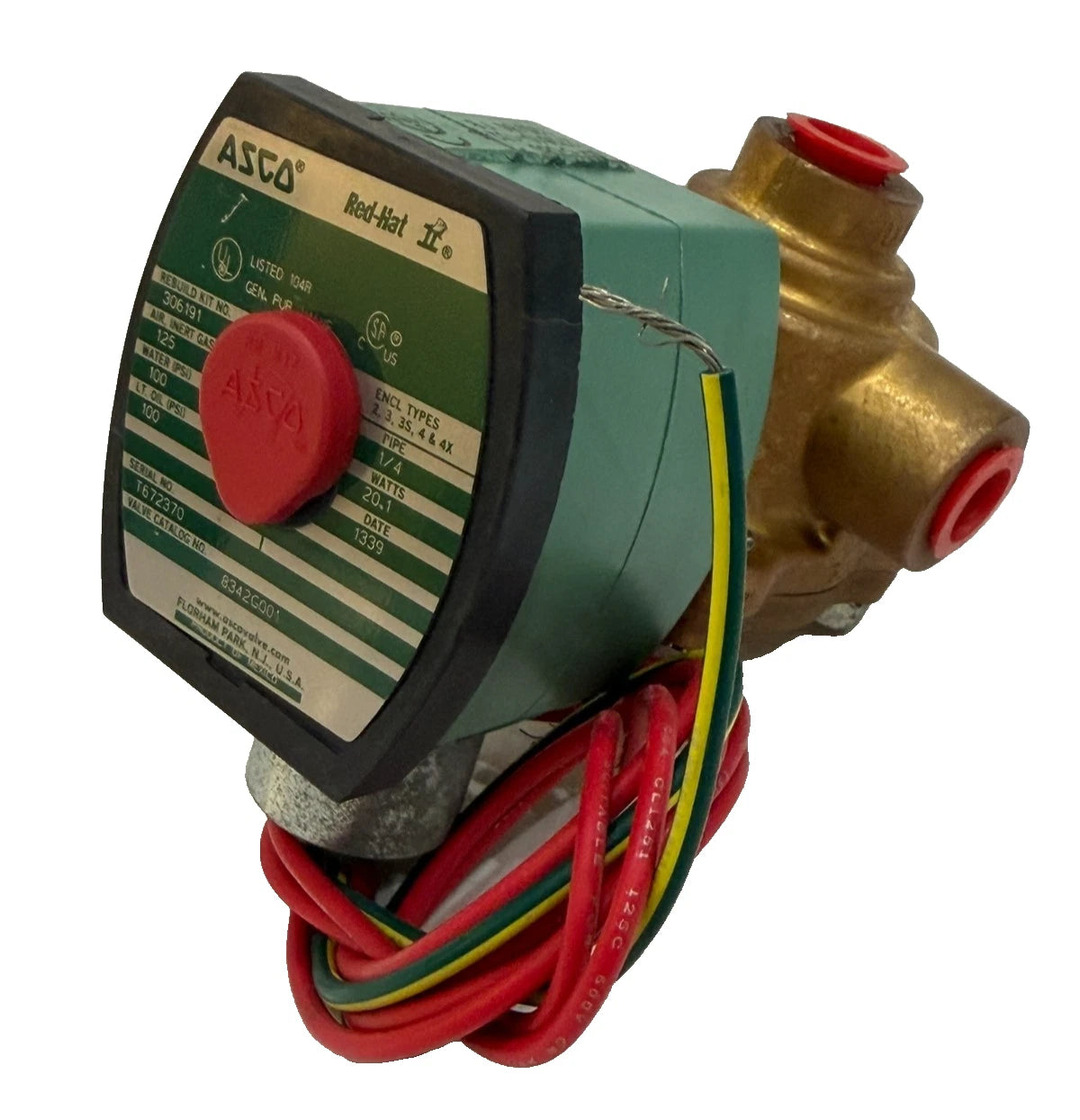 ASCO 8342G001 RedHat 4-Way 1/4" NPT 120 VAC Brass Solenoid Valve