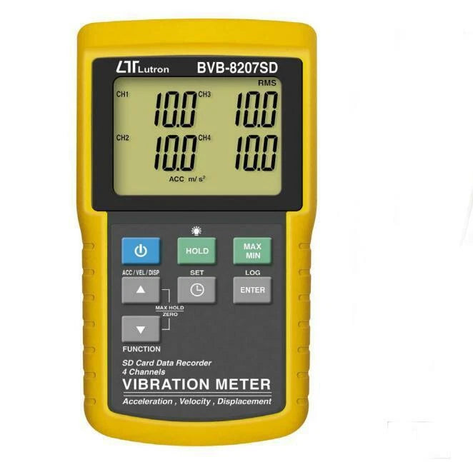 BVB-8207SD | Lutron 4-Channel Vibration Meter with SD Data Logger, Acceleration/Velocity/Displacement