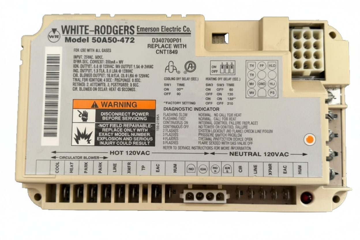 White Rodgers 50A50-472 Integrated Furnace Control Board for Trane HVAC Systems