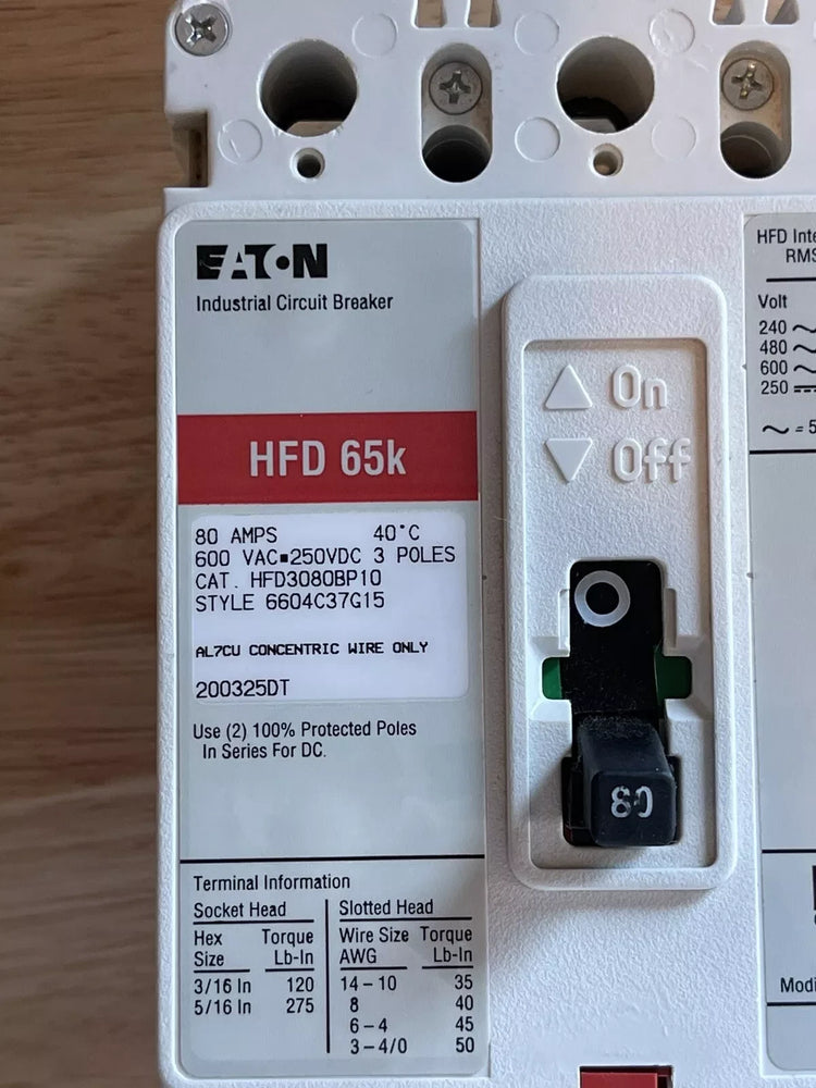 HFD3080BP10 | Eaton HFD Series 80A Molded Case Circuit Breaker for Industrial Power Systems