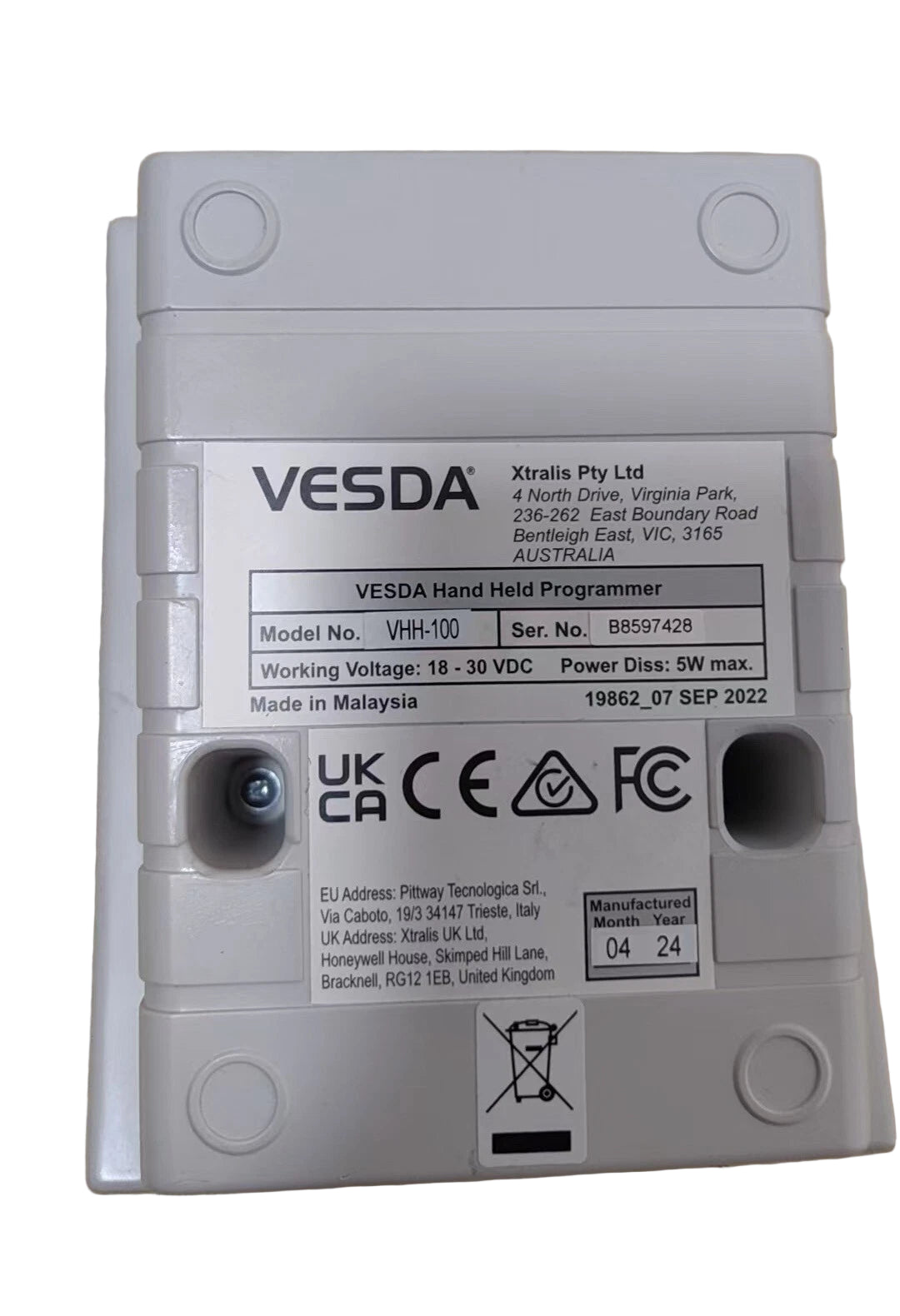 VHH-100 | Vesda LCD Programmer for VESDA Aspirating Smoke Detection Systems