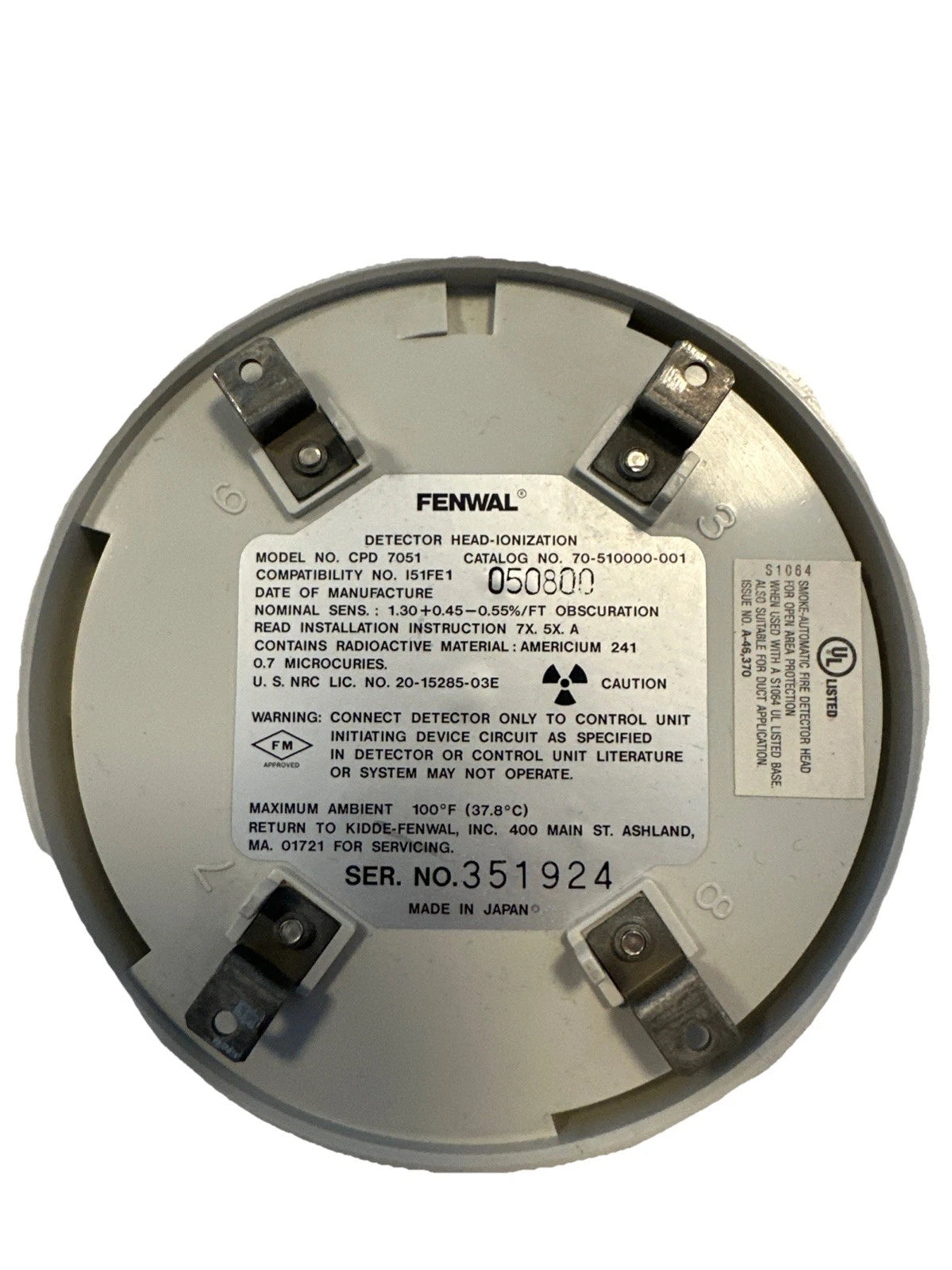 CPD-7051 | Fenwal Conventional Ionization Smoke Detector (2/4-Wire, Dual-Chamber)