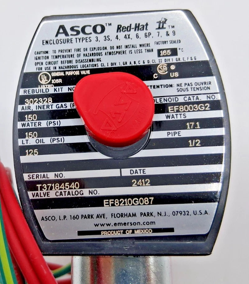 ASCO EF8210G087 Series 8210 Stainless Steel Two-Way Normally Closed Pilot-Operated Solenoid Valve