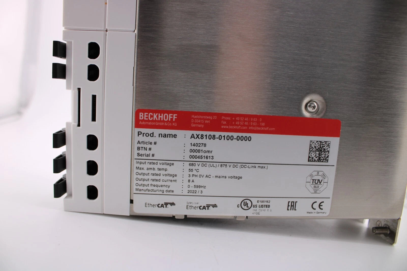 AX8108-0100-0000 | Beckhoff Single-Axis Servo Drive Module 8 A