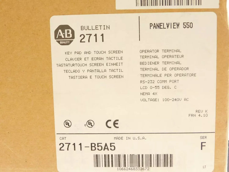 2711-B5A5 | Allen-Bradley PanelView 550 Monochrome/Touch/Keypad/RS232(DH485), AC