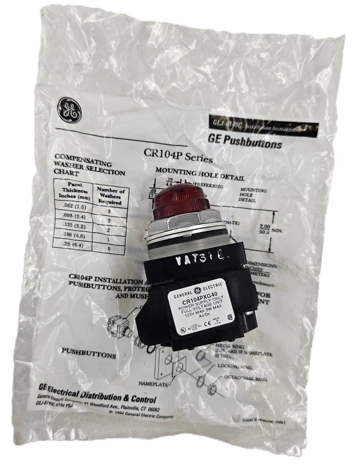CR104PXG40 | General Electric Illuminated Green Push Button, 120V AC/DC, Full-Voltage Indicator, 3W