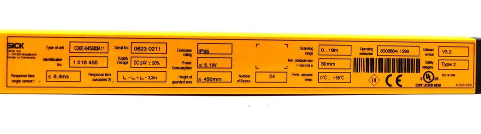 C20S-045103A11 | SICK Type 2 Safety Light Curtain Sender 450 MM Protective Height