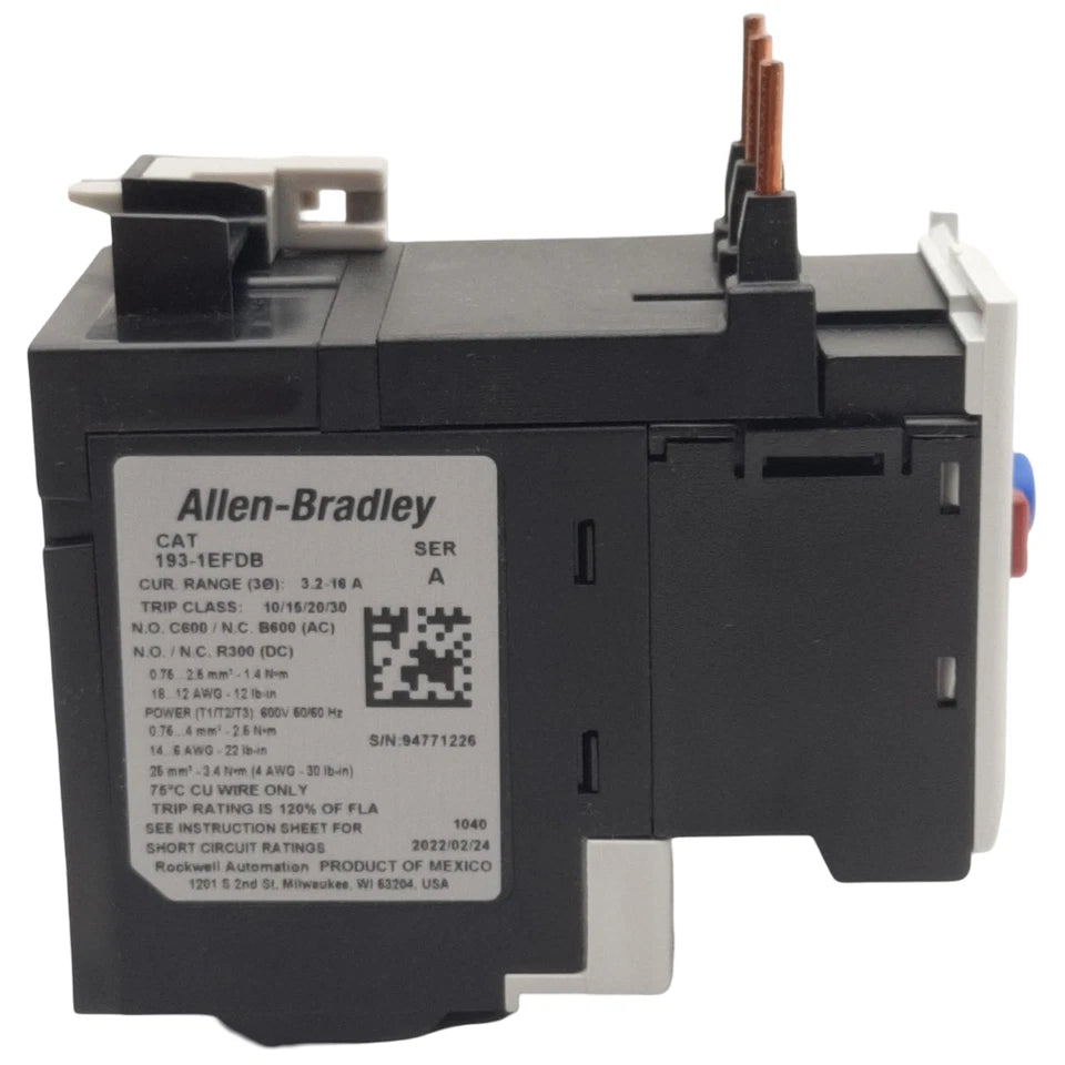 193-1EFDB | Allen-Bradley E100 Electronic Overload Relay, 3.2–16A, 3-Pole, Manual/Auto Reset