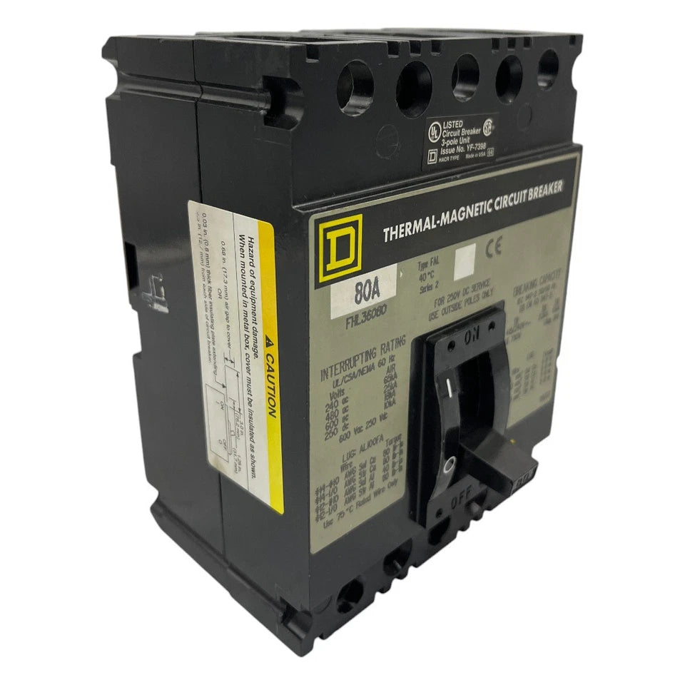 FHL36080 | Schneider Electric Three Pole Thermal Magnetic Molded Case Circuit Breaker 80A 415V
