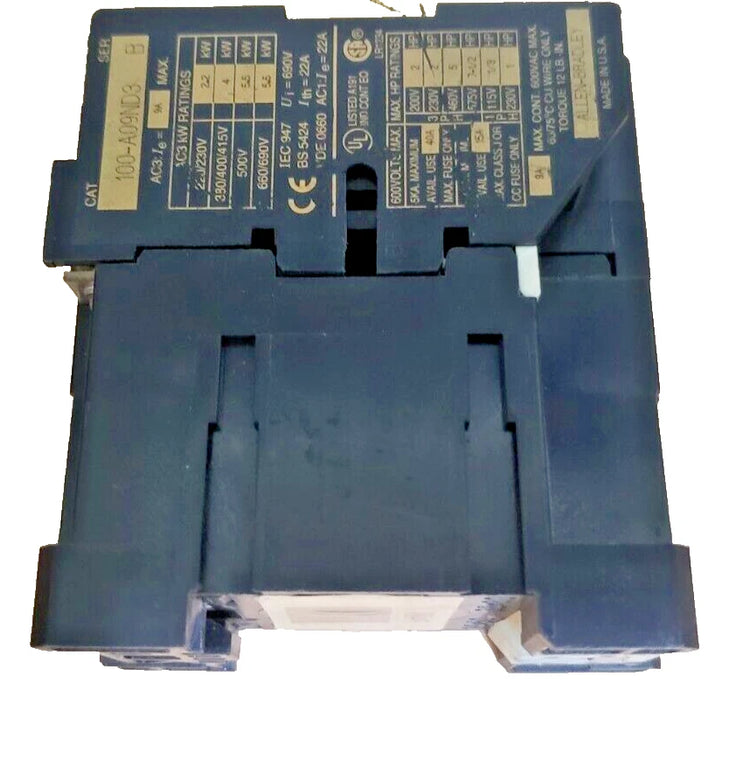 100-A09ND3 | Allen-Bradley Contactor, 3 Poles, 9A, 110/120V AC Coil