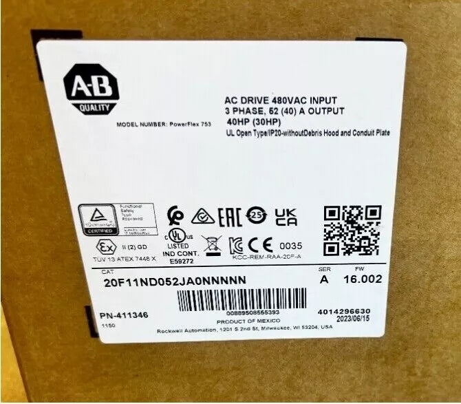 20F11ND052JA0NNNNN | Allen-Bradley PowerFlex 753 AC Drive 480V 52A 40HP