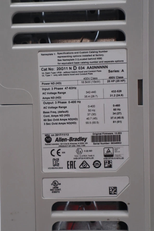 Allen-Bradley 20G11ND034AA0NNNNN PowerFlex 755 25HP 480V AC Drive