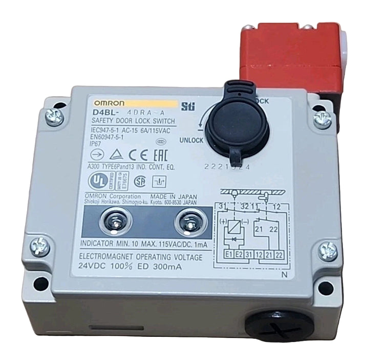 D4BL-4DRA-A | Omron Solenoid Safety Door Lock Switch 24VDC 71kgf IP67