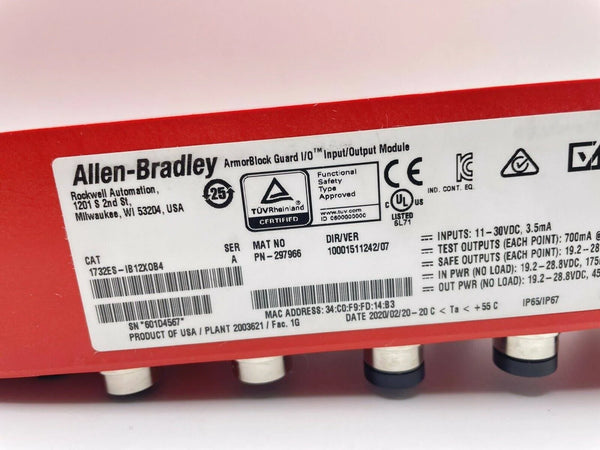 1732ES-IB12XOB4 | Allen-Bradley EtherNet/IP Safety ArmorBlock Guard Input/Output Module, 12 Inputs, 4 Outputs