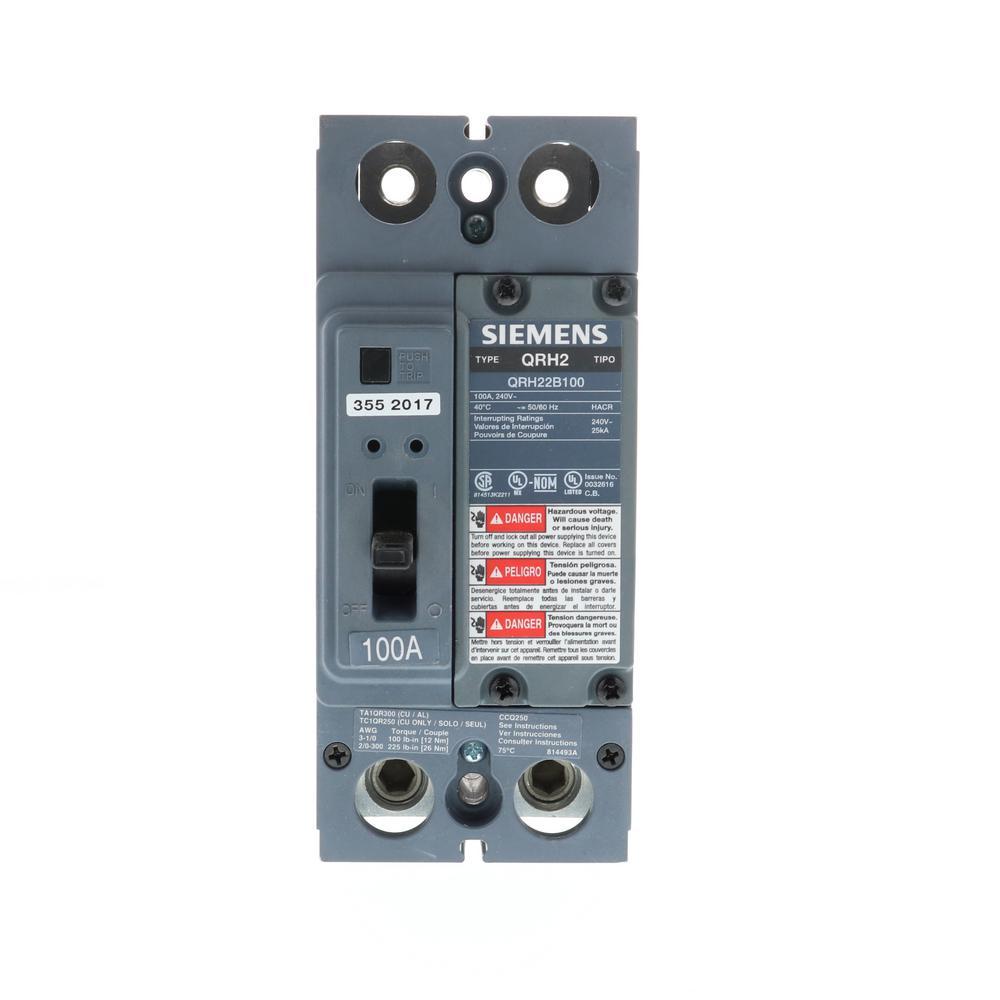 QRH22B100 | Siemens QR Series 100A 2-Pole Molded Case Circuit Breaker, 240V