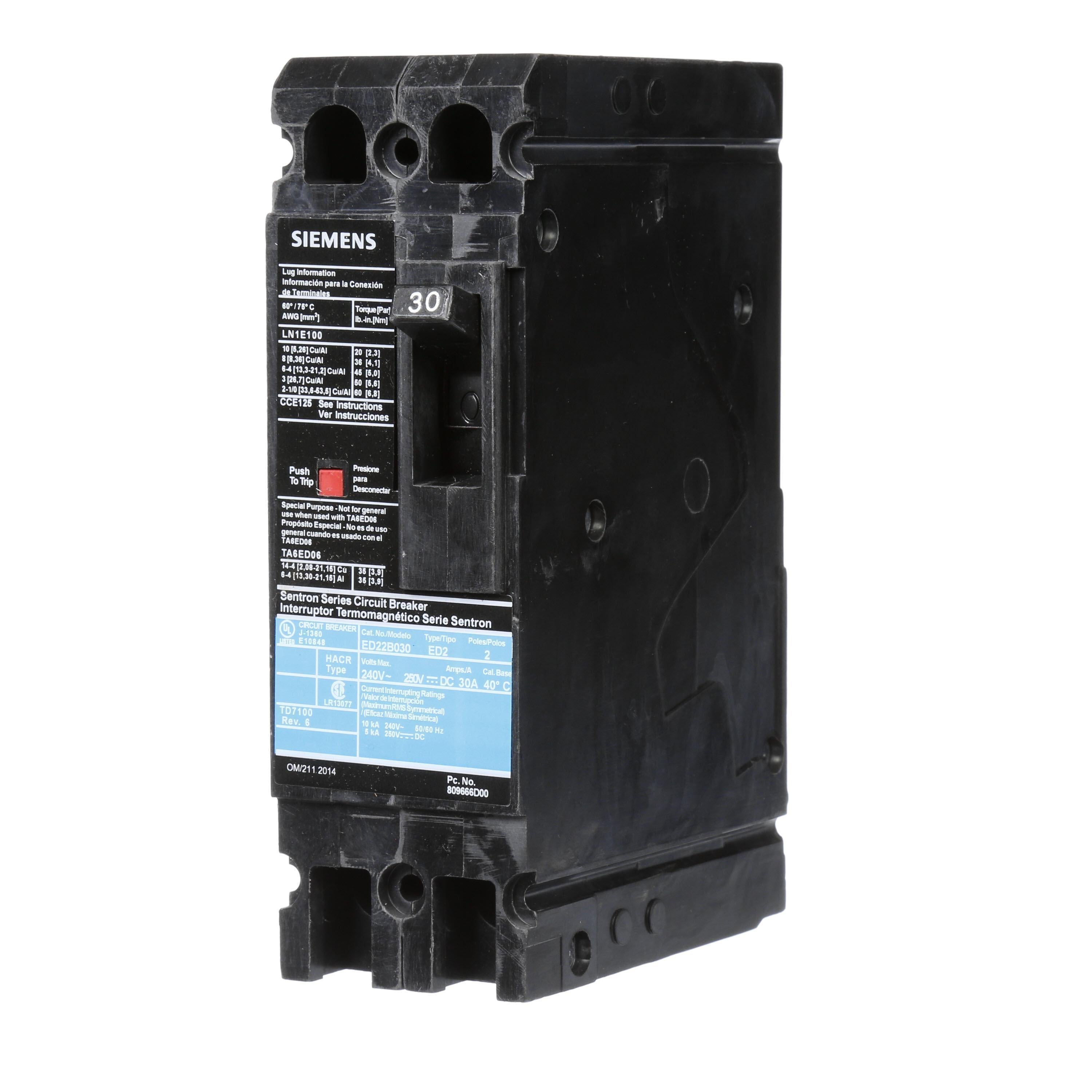 ED22B030 | Siemens 2-Pole 30A 240V Thermal Magnetic Molded Case Circuit Breaker
