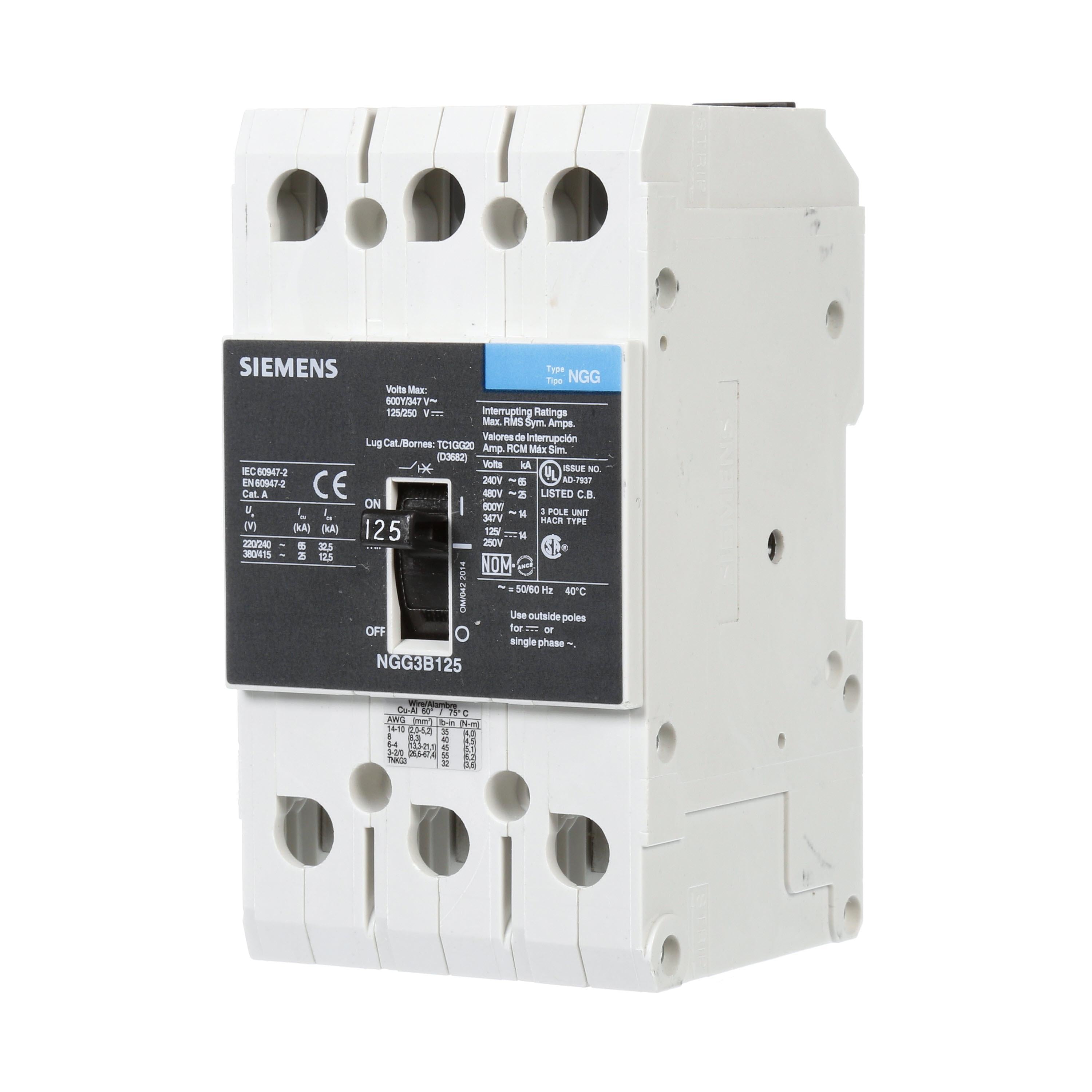 NGG3B125L | Siemens 125A 3-Pole 600V VL Series Molded Case Circuit Breaker