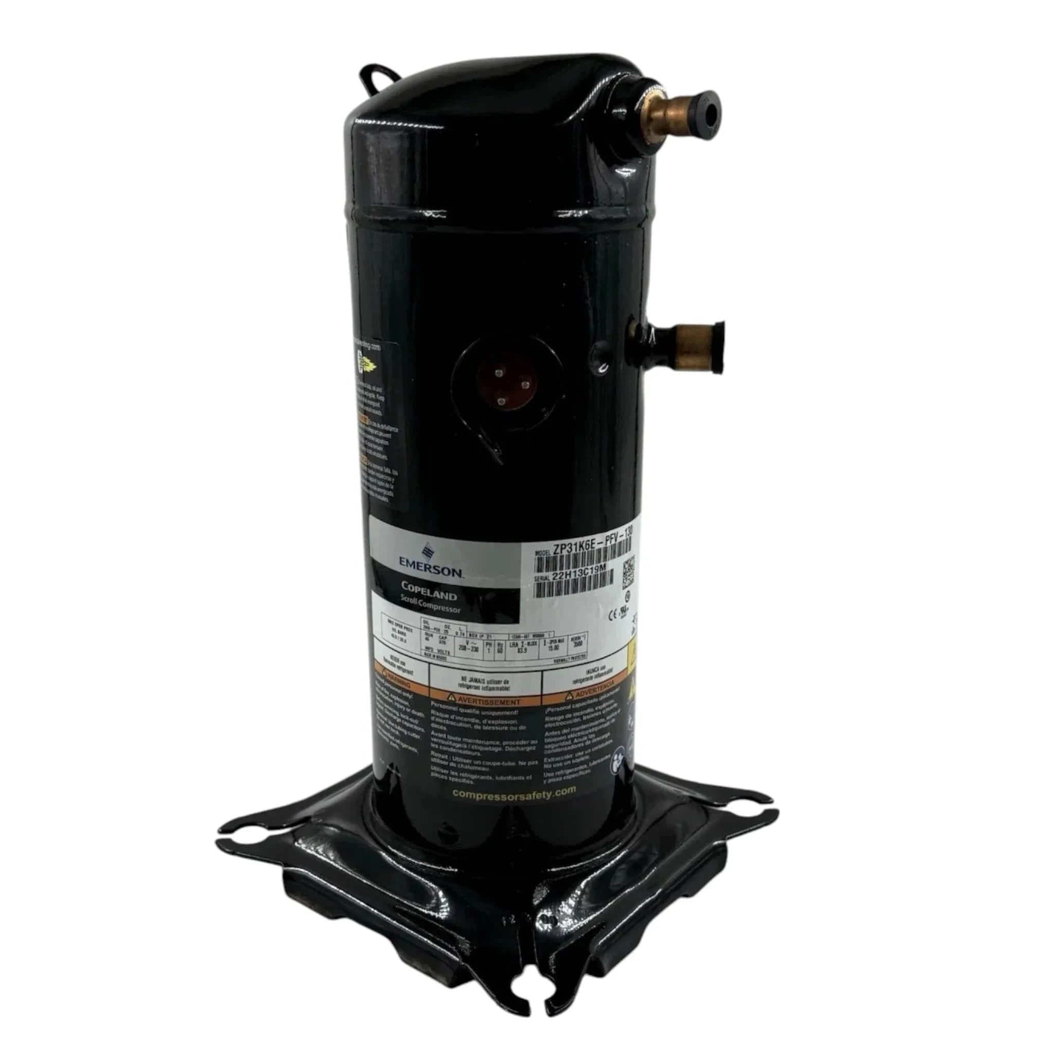 ZP31K5E-PFV-130 | Copeland 2.5 Ton Scroll Compressor 208–230V 1PH R-410A HVAC
